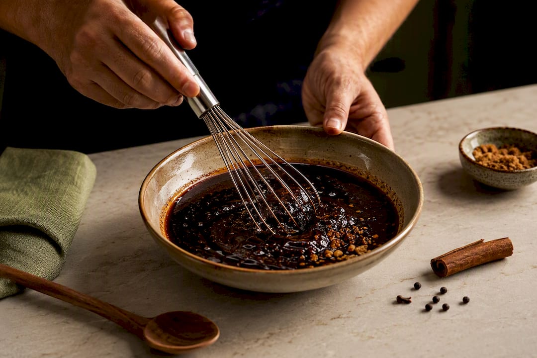 Glossy panela marinade being whisked