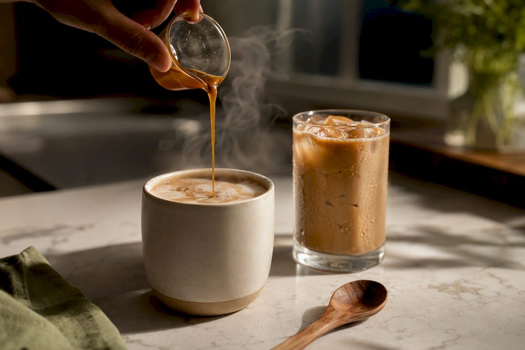 Hot and iced panela lattes with syrup