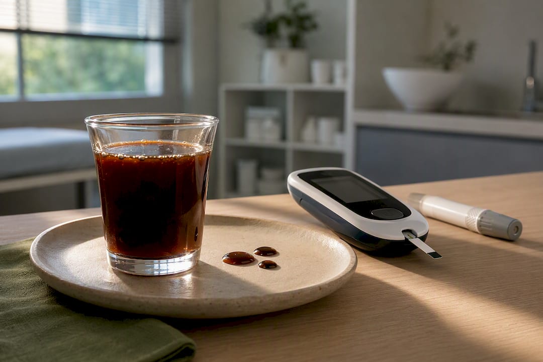 Panela drink beside blood glucose meter