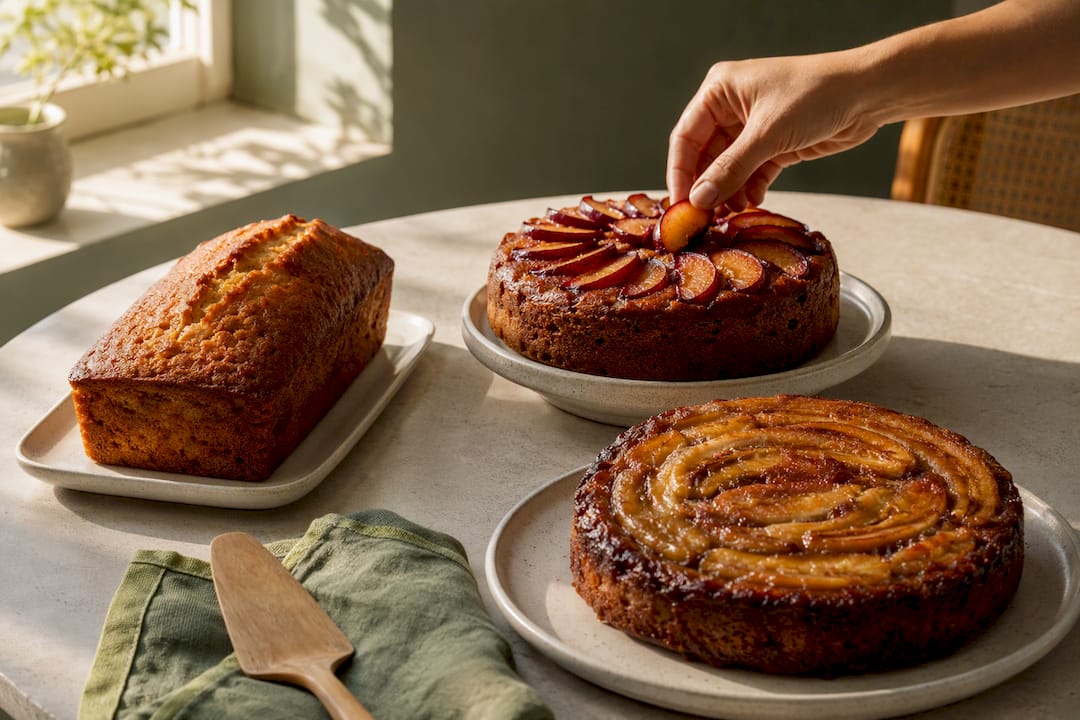 Three homemade panela cakes on table