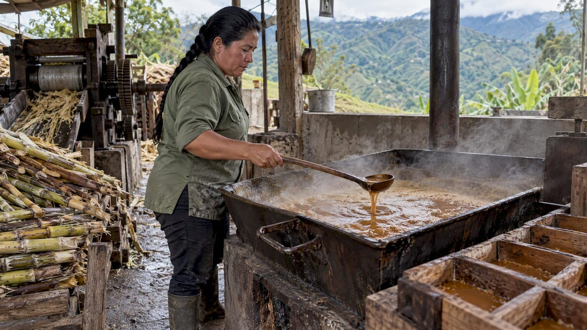 Smallholder producing traditional panela in Colombia