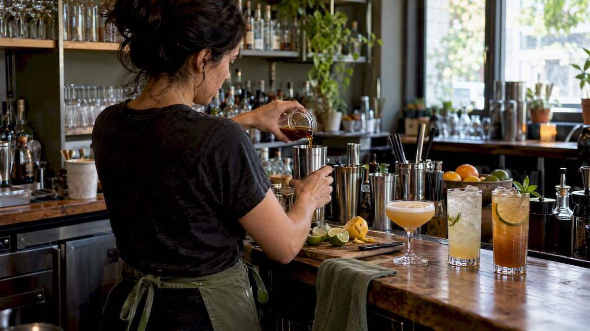 Bartender preparing panela syrup cocktails