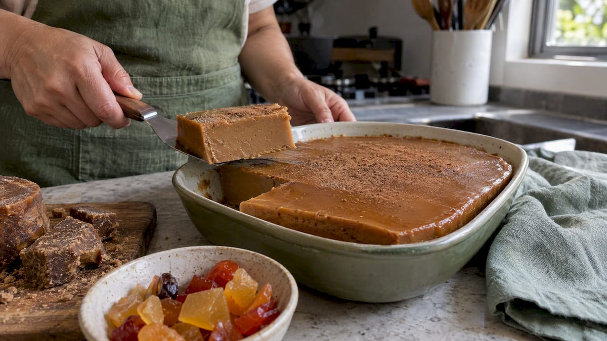 Panela natilla served with Colombian sweets